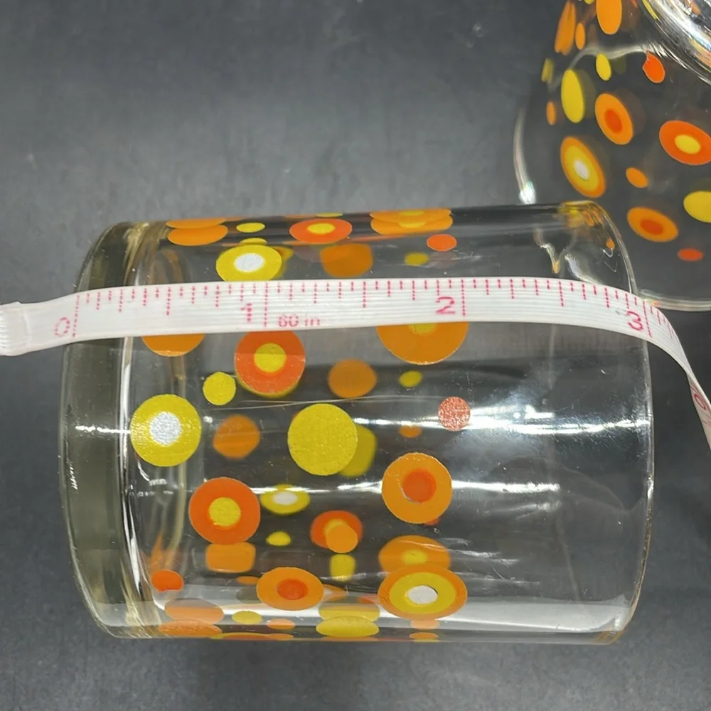 Vintage 1960s 1970s MCM Mod Orange & Yellow Polka Dot Rocks Glasses Set of 2